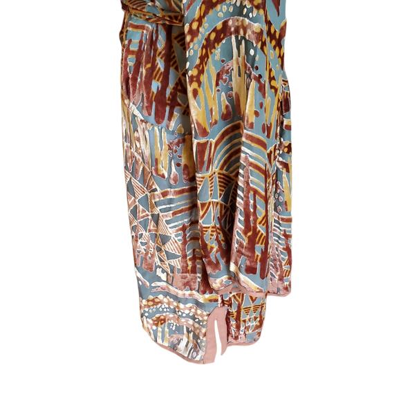 What Goes Around Comes Around Dress Belted Brown Green Velvet Burnout Sz L - Picture 14 of 16